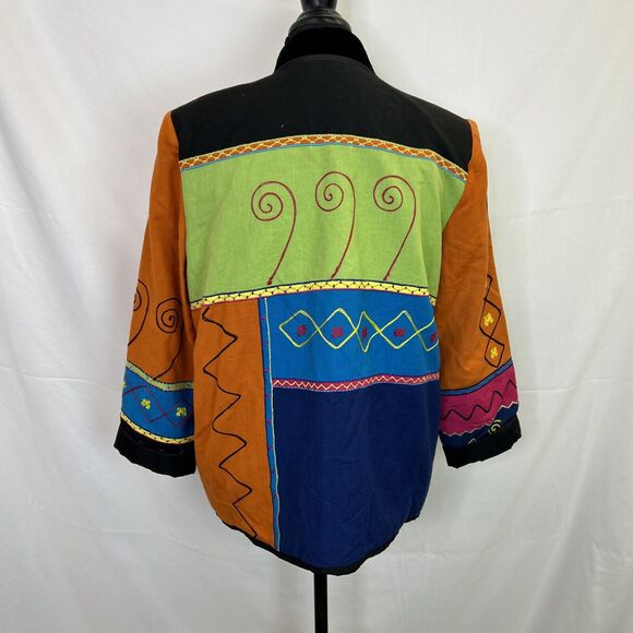 Vtg Indigo Moon Blazer M Colorblock Patchwork Embroidered Wearable Art Funky FS - Picture 3 of 10